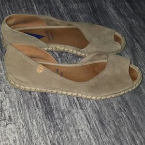 Verbenas Espadrille Wedge Shoes Peep Toe Suede Taupe Women's Size 42 US Size 11